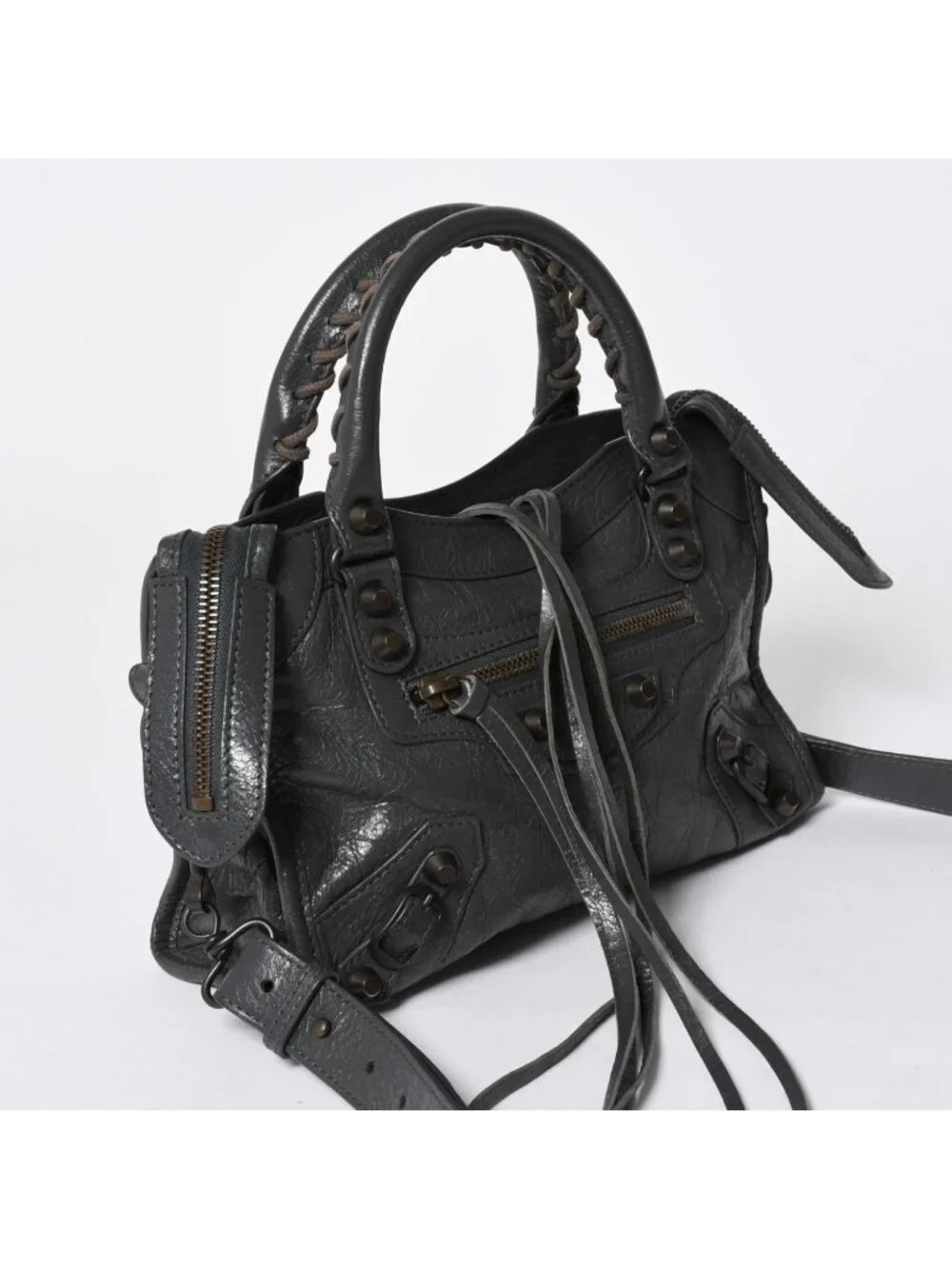 Balenciaga Classic Mini City 2-Way Bag Leather Gray Antique Gold